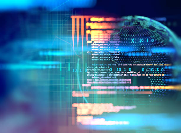 ソフトウェア開発者、コンピューターのスクリプトのプログラミング コードの抽象的な技術の背景 - 関数 ストックフォトと画像