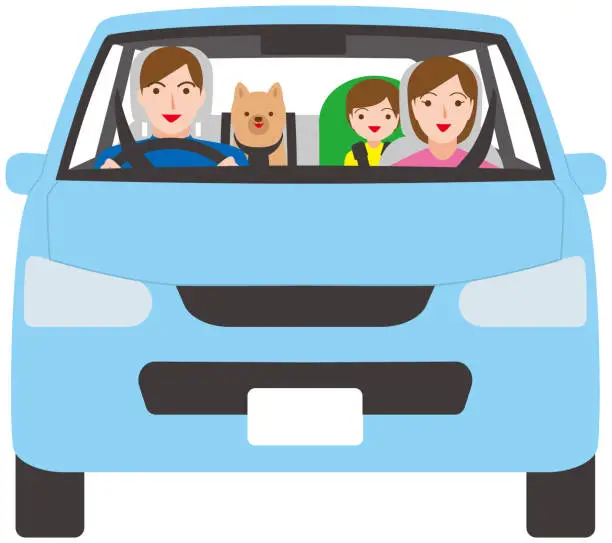 Vector illustration of Family and pets driving happily.Vector material.