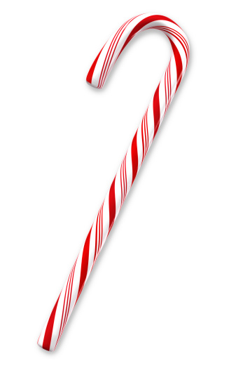 Traditional holiday candy cane isolated on white with clipping paths.