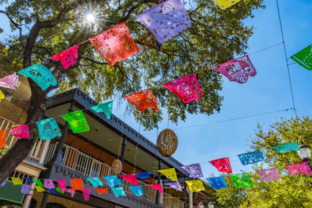 Mexican Market Square Paper Decorations San Antonio Texas Mexican Market Square Christmas Paper Decorations San Antonio Texas. San Antonio is very close to Mexico culturally with many Mexican restuarants and shops market square stock pictures, royalty-free photos & images