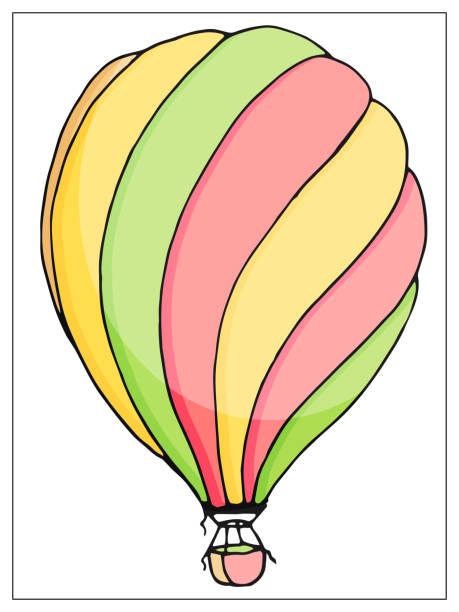 istock Vector isolated balloon on white background. Many striped air balloons flying in the clouded sky. Travel and vacation. 1185569455