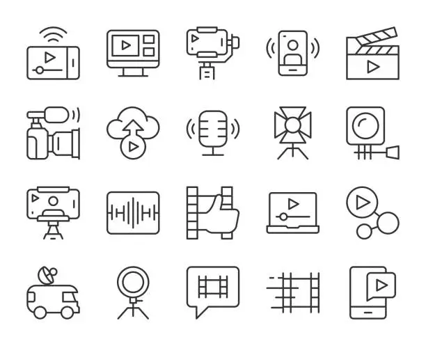 Vector illustration of Video blogging and Live Streaming - Light Line Icons