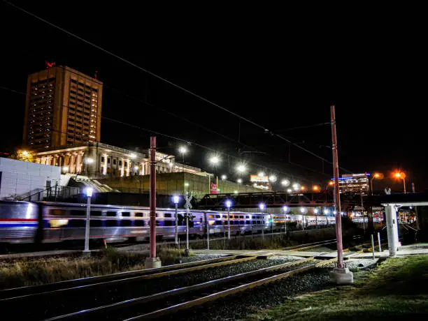 Amtrak Train Station, downtown Cleveland, Ohio, at night