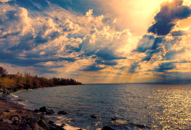 Fantastic  and dramatic sunset clouds over Lake Superior