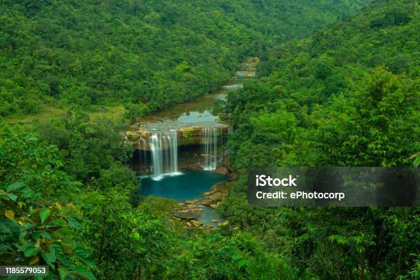Luchtfoto Van De Krang Suri Watervallen Jaintia Hills Meghalaya India Stockfoto en meer beelden van Meghalaya