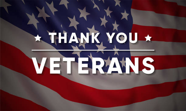 Veterans Day vector banner design template. Vector banner design template for Veterans Day with realistic American flag and text: Thank you, Veterans. thank you veterans day stock illustrations