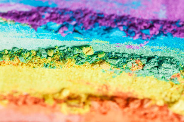 istock A broken rainbow colored eye shadow smear, make up palette isolated on a white background. 1185580797