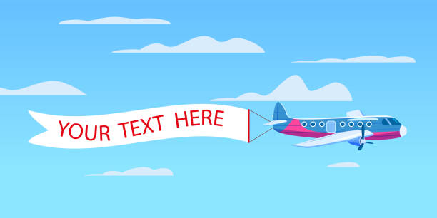 istock Cargo airplane aircraft with advertising banner ribbon in the cloudy sky. Vector isolated illustration 1185581922
