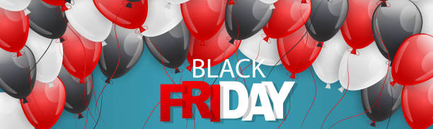 istock Black Friday sale banner. Website or newsletter header. Special offer discount.Lettering on blue background with balloons. Vector illustration. 1185585672