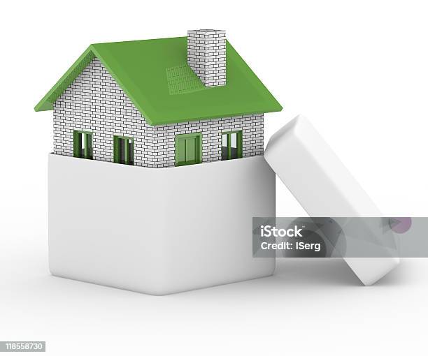 Dom W Pudełko Na Prezent Pusta Obrazu 3d - zdjęcia stockowe i więcej obrazów Architektura - Architektura, Bez ludzi, Białe tło