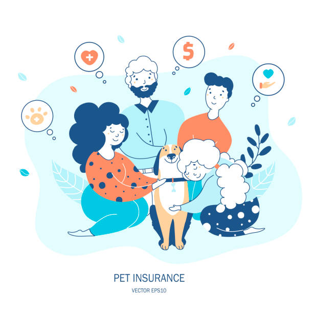 ilustrações, clipart, desenhos animados e ícones de ilustração do vetor liso desenhado à mão à mão do seguro de vida do animal de estimação - dog insurance