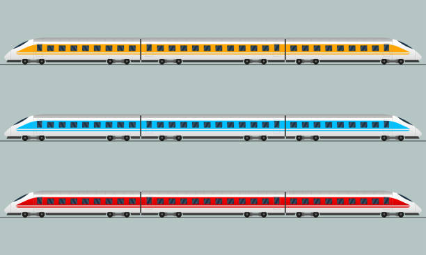 기차. 현대 여객 익스프레스 열차. 철도 마차. 철도 마차. 벡터 그림입니다. - electric train illustrations stock illustrations