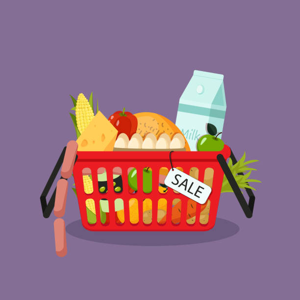 istock Illustration - grocery shopping cart with icon 