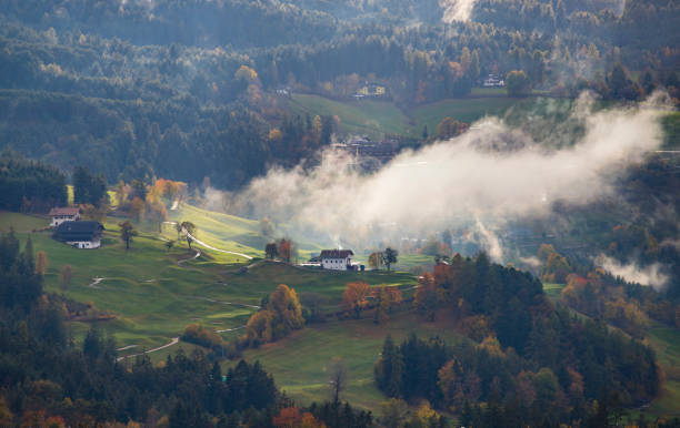 istock Village in fog 1185592067