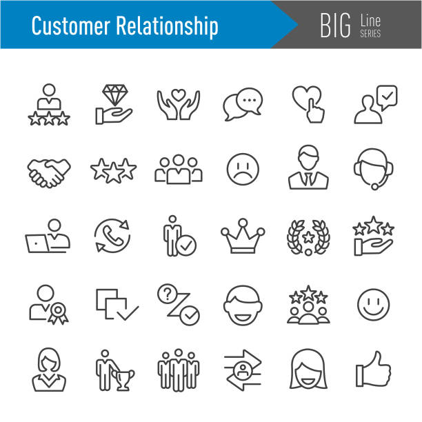 ilustraciones, imágenes clip art, dibujos animados e iconos de stock de iconos de relación con el cliente - big line series - improvisar
