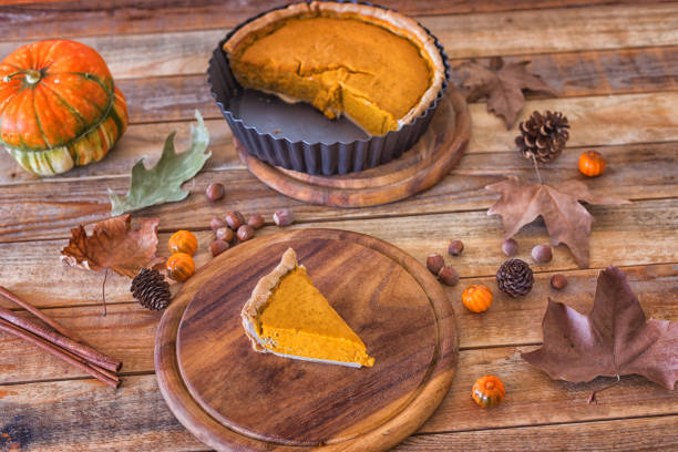 istock Pumpkin sweet pie on table, close up 1185594201