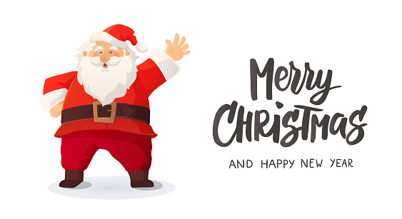 Merry Christmas Card Funny Cartoon Santa Claus Smiling And Waving Stock  Illustration - Download Image Now - iStock