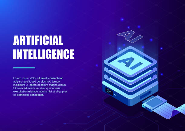 ilustrações de stock, clip art, desenhos animados e ícones de illustration of processor chip and digital circuit for artificial intelligence. - computer chip circuit board isometric computer