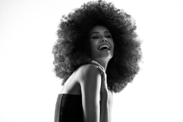 Happiness Stock Photo - Download Image Now - Women, Black And White, Afro  Hairstyle - iStock