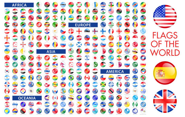 alle welt rund flagge icons - barbados flag illustrations stock-grafiken, -clipart, -cartoons und -symbole