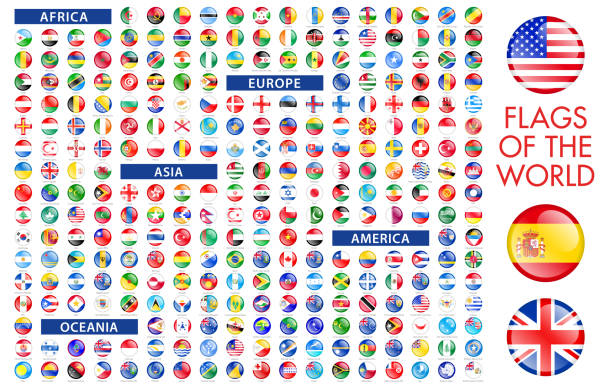 illustrazioni stock, clip art, cartoni animati e icone di tendenza di icone di bandiera di tutti i round del mondo - all european flags