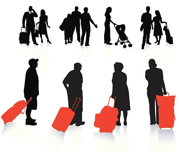 Vector illustration of family and people travel silhouette on white background