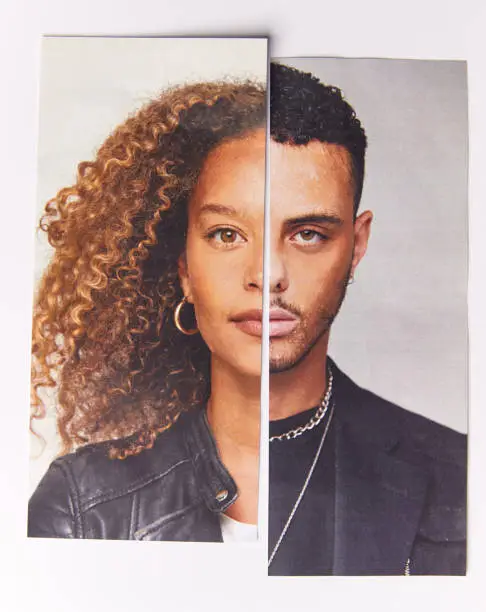 Photo of Gender Identity Concept With Composite Image Made From Halved Male And Female Facial Features