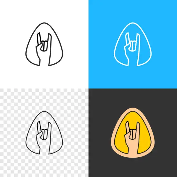 Vector illustration of Rock on hand sign. Outline style rock and roll logo. Hands horn symbol.