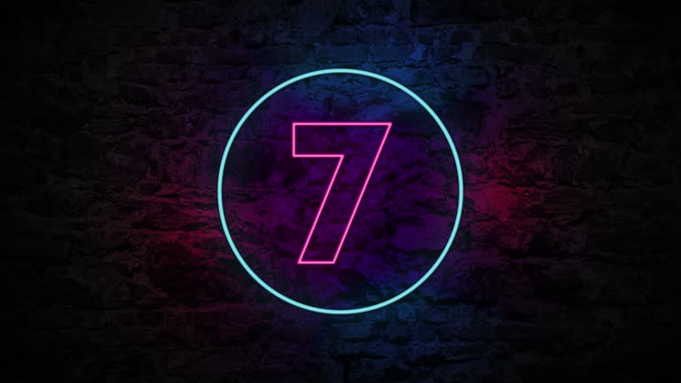 Number 7 Neon Sign On Brick Background 4K Animation