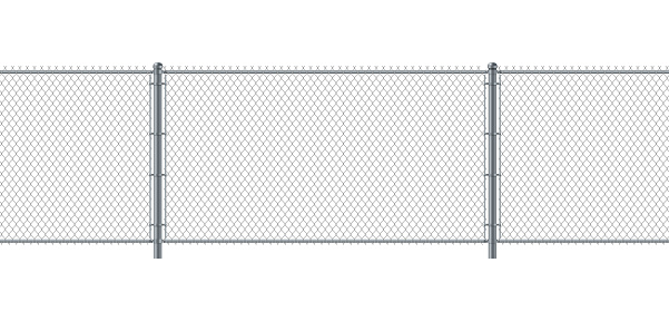 Chain link fence seamless. Metal Wire Fence. Wire grid construction steel security and safety wall. Isolated on white background.