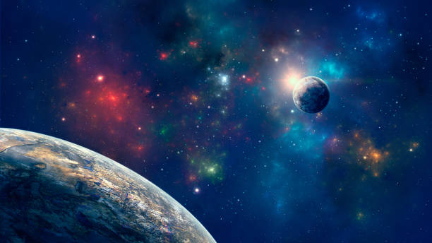 istock Space background. Colorful nebula with two planet 1185618067