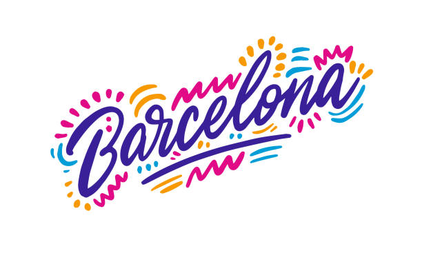 europe-city-04-08 Barcelona Handwritten city name.Modern Calligraphy Hand Lettering for Printing,background ,logo, for posters, invitations, cards, etc. Typography vector. modern church logos stock illustrations
