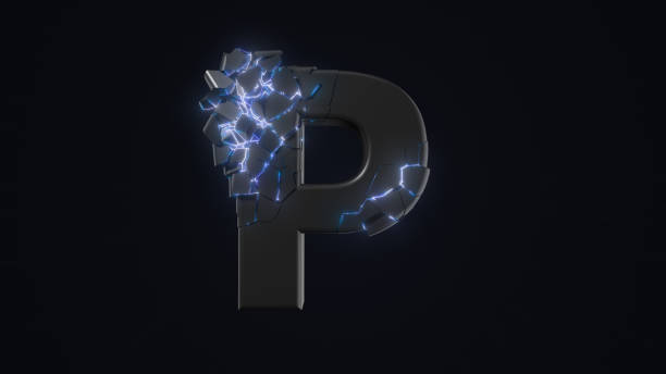 istock strangely cracked P letter. technological and mystical look with glowing inside details. 3d illustration 1185626650