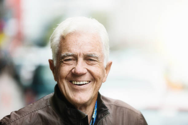 istock Smiling senior man in leather jacket 1185629627