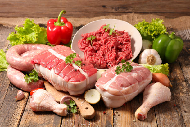 istock assorted of raw meat, roast beef- sausage- chicken 1185629937