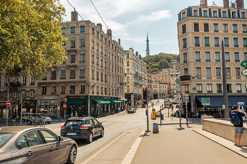 23 July 2019, Lyon, France: Cars riding down the street in historical center of Lyon city