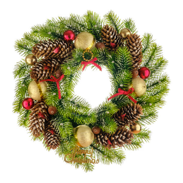 istock Christmas composition with Wreath made of christmas tree branches,bows, beads and pine cones with red and golden balls 1185637658