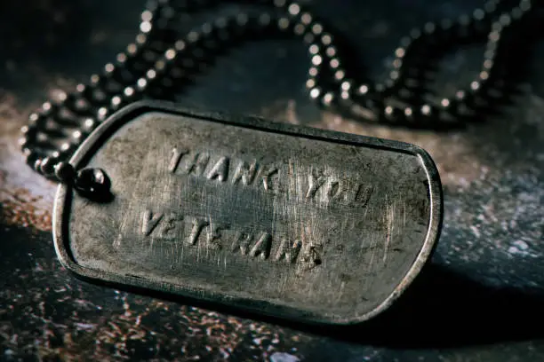 Photo of text thank you veterans in a dog tag