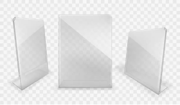 Vector illustration of Acrylic table displays, plastic glass card holders