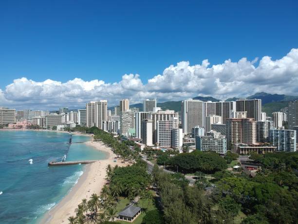 istock Panoramic Aerial View of Hawaii Waikiki beach 1185640153