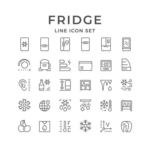 ustawianie ikon lodówki - dystrybutor wody stock illustrations