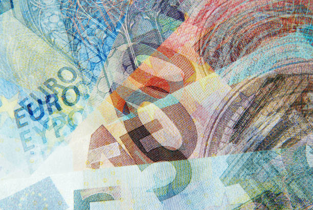 Paper Currency. Collage of Euro notes. Abstract image using multiple exposures of Euro banknotes. european union currency european union euro note currency europe stock pictures, royalty-free photos & images