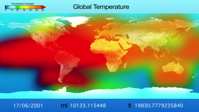World map with changing global temperatures for different years. Global Warming Concept
