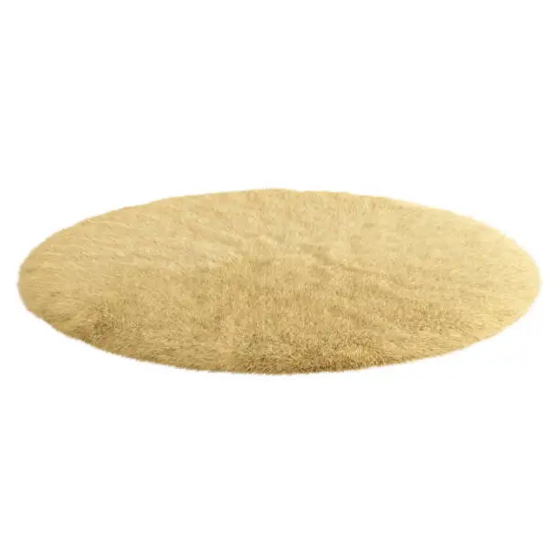 Yellow brown carpet made of sheepskin wool on isolated background. 3D rendering