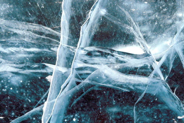 istock Cacks in thick solid layer of ice of a frozen lake Baikal 1185646274