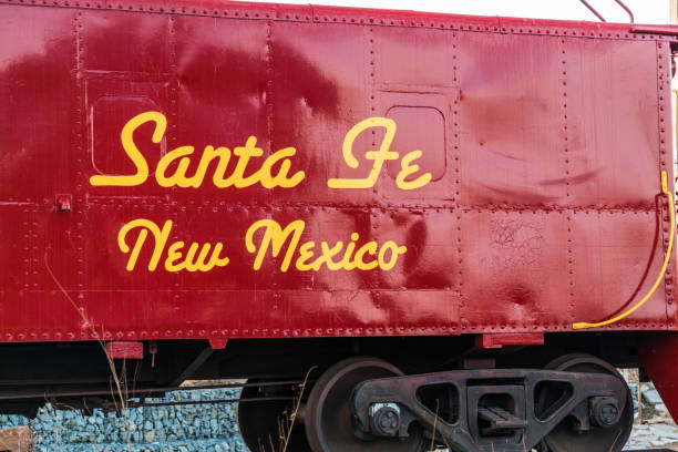 Santa Fe New Mexico Desert Southwest Red and Yellow colors on Train , Santa Fe New Mexico Train Cart santa fe new mexico mountains stock pictures, royalty-free photos & images