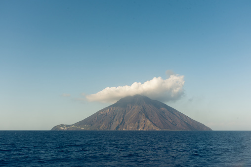 Stromboli vulcano at Eolie Island, on  a summer day in Sicily, Italy.