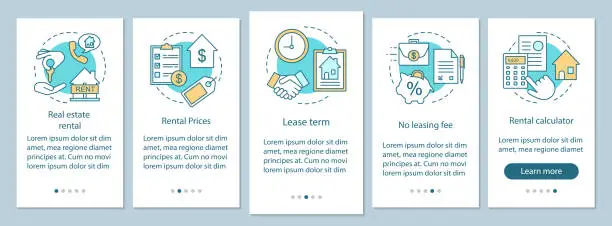Vector illustration of Real estate rental onboarding mobile app page screen with linear concepts