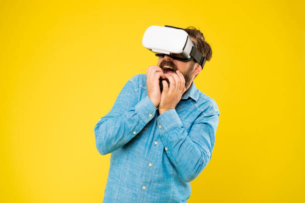 istock Augmented reality. Game development. Digital technology. Living alternative life. Hipster play video game. Impressive visual effects. Bearded man explore vr. Gamer concept. Gaming hobby. Cyber sport 1185654372