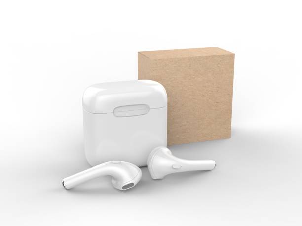 istock Blank promotional wireless earbuds with box package. 3d render illustration. 1185654455